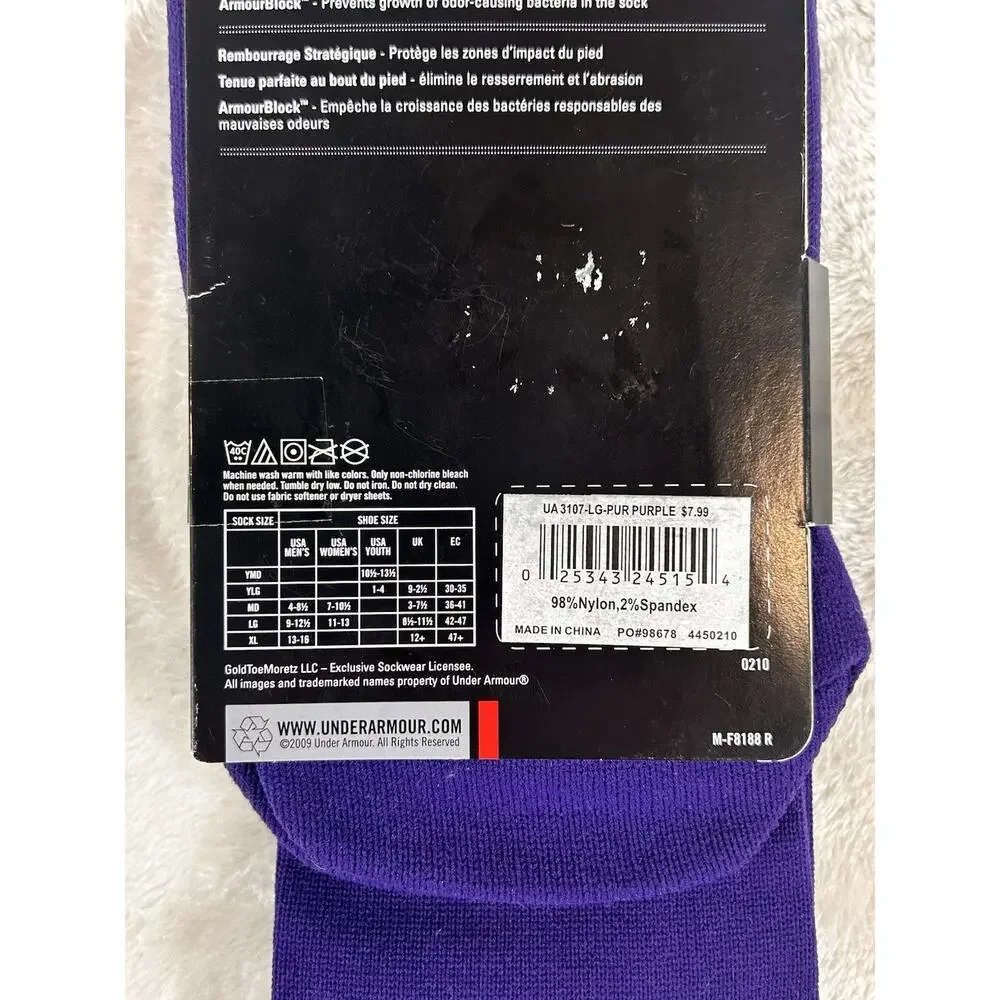 Under Armour All Sport Socks Unisex Sz L Purple HeatGear Over The Calf